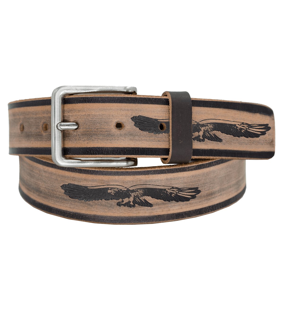 Men's Eagle Printed Casual Genuine Leather Belt with Heavy Silver Buckle - #BT-1523