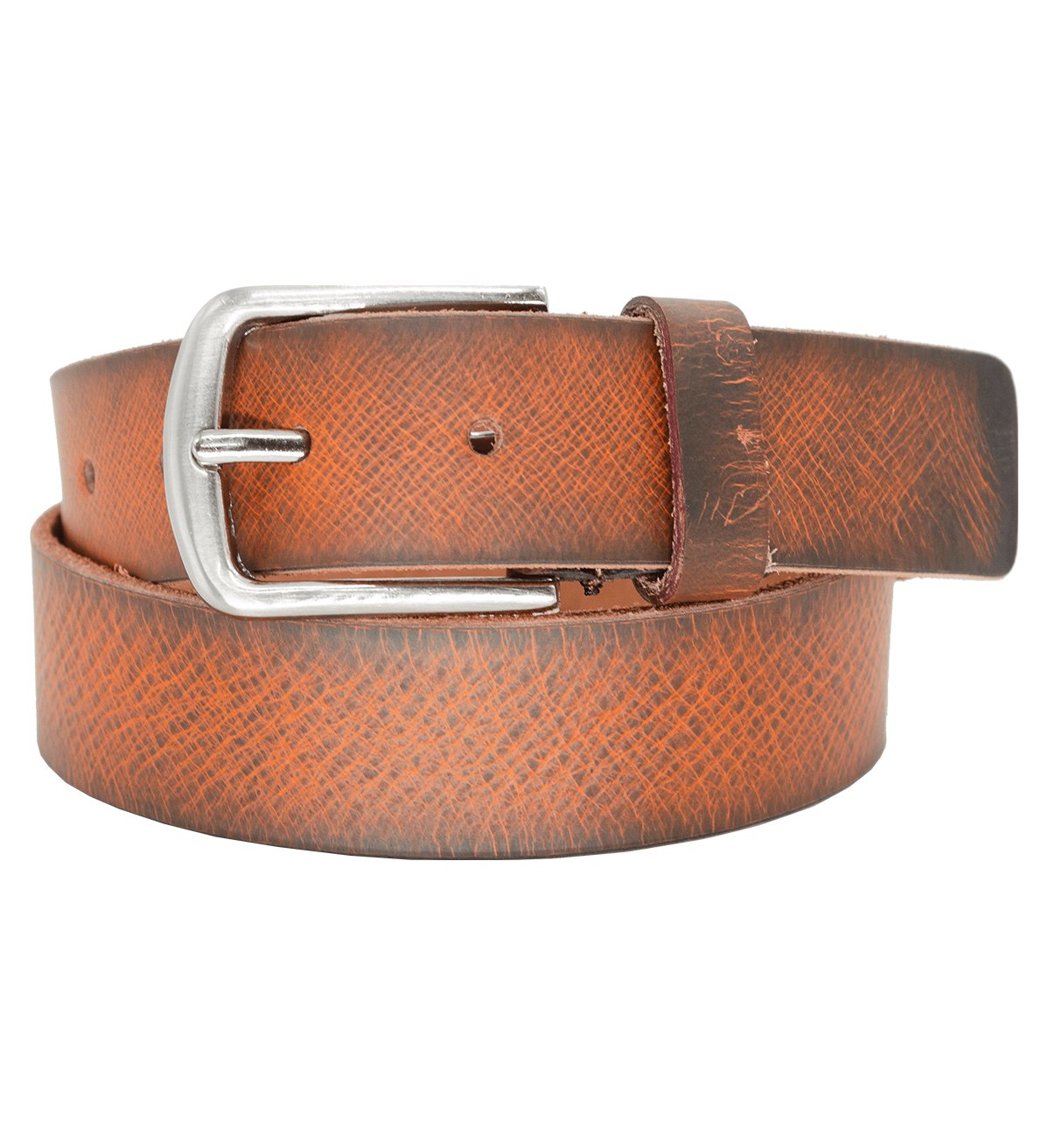 Men's Double Tone Genuine Leather Belt with Heavy Silver Buckle - #BT-1531