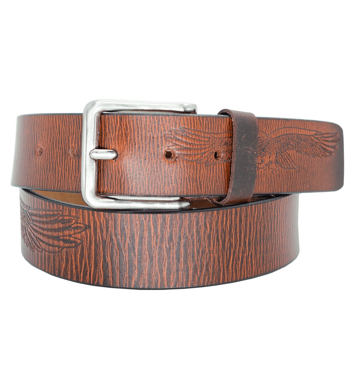 Men's Eagle Printed Genuine Leather Belt with Heavy Silver Buckle - #BT-1533