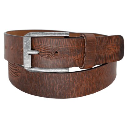 Men's Eagle Printed Genuine Leather Belt with Antique Silver Buckle - #BT-1533 EGL