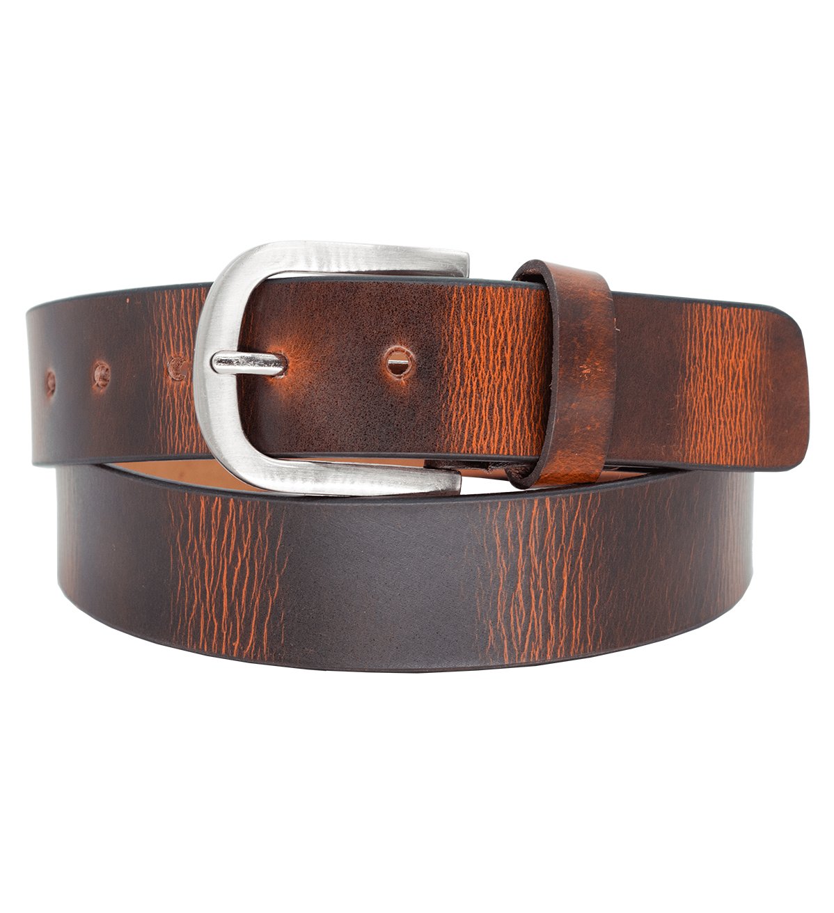 Men's Double Tone Genuine Leather Belt with Heavy Silver Buckle - #BT-1537