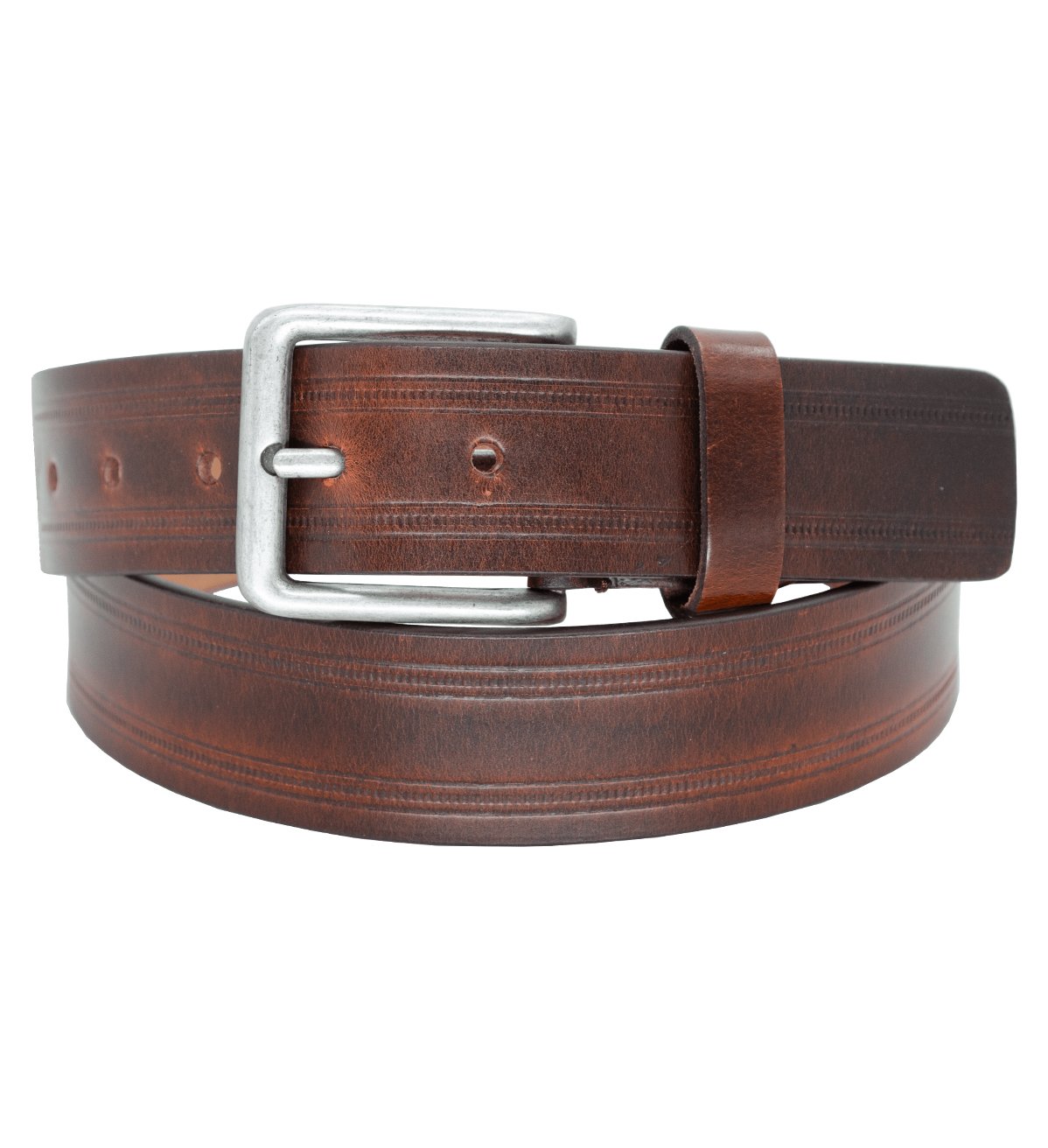Men's Casual Genuine Leather Belt with Antique Silver Buckle - #BT-1539