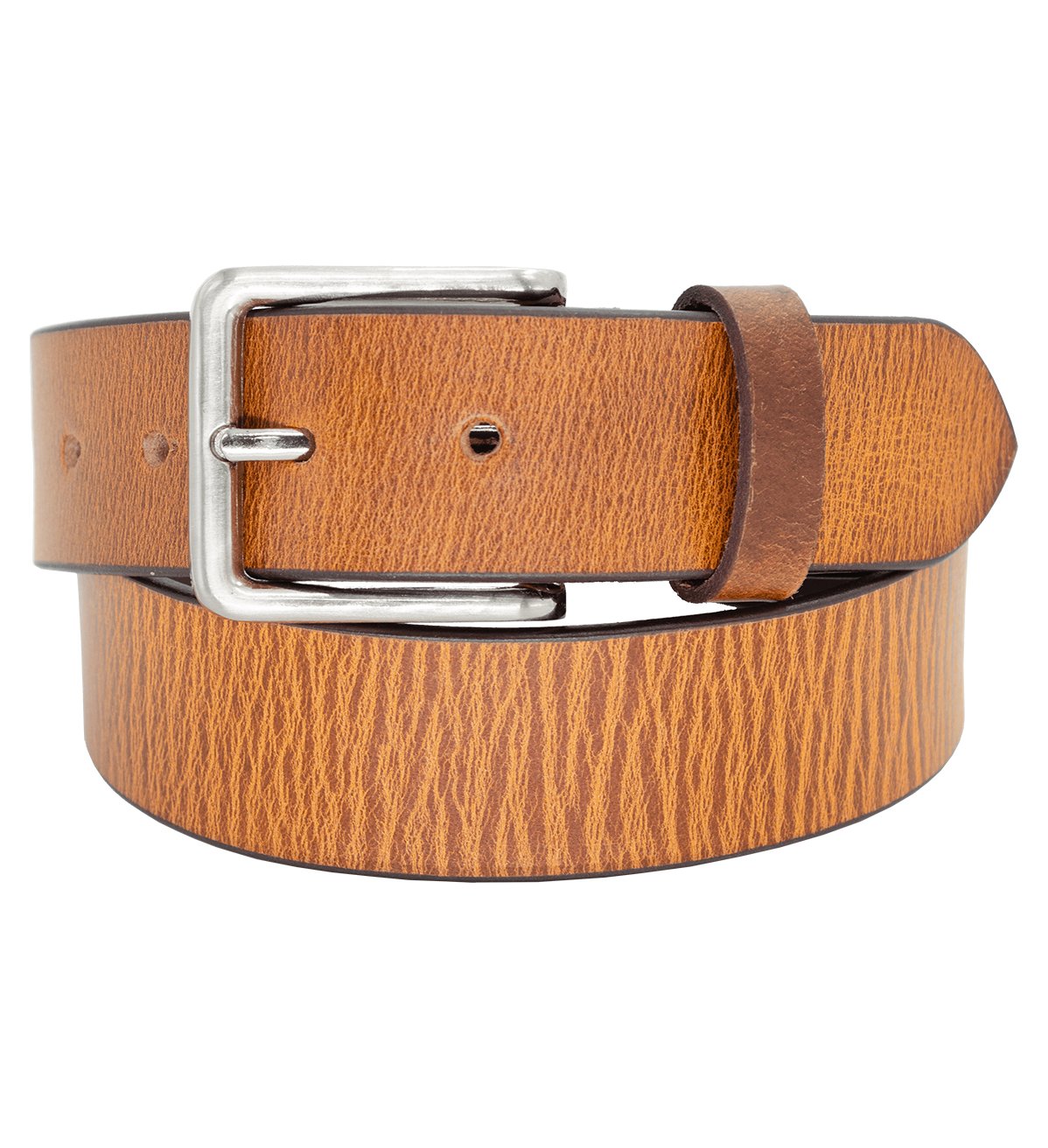 Men's Double Tone Genuine Leather Belt with Heavy Silver Buckle - #BT-1547