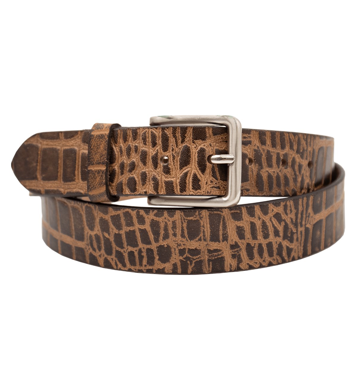 Men's Croco Pattern Casual Leather Belt with Heavy Silver Buckle - #BT-1618