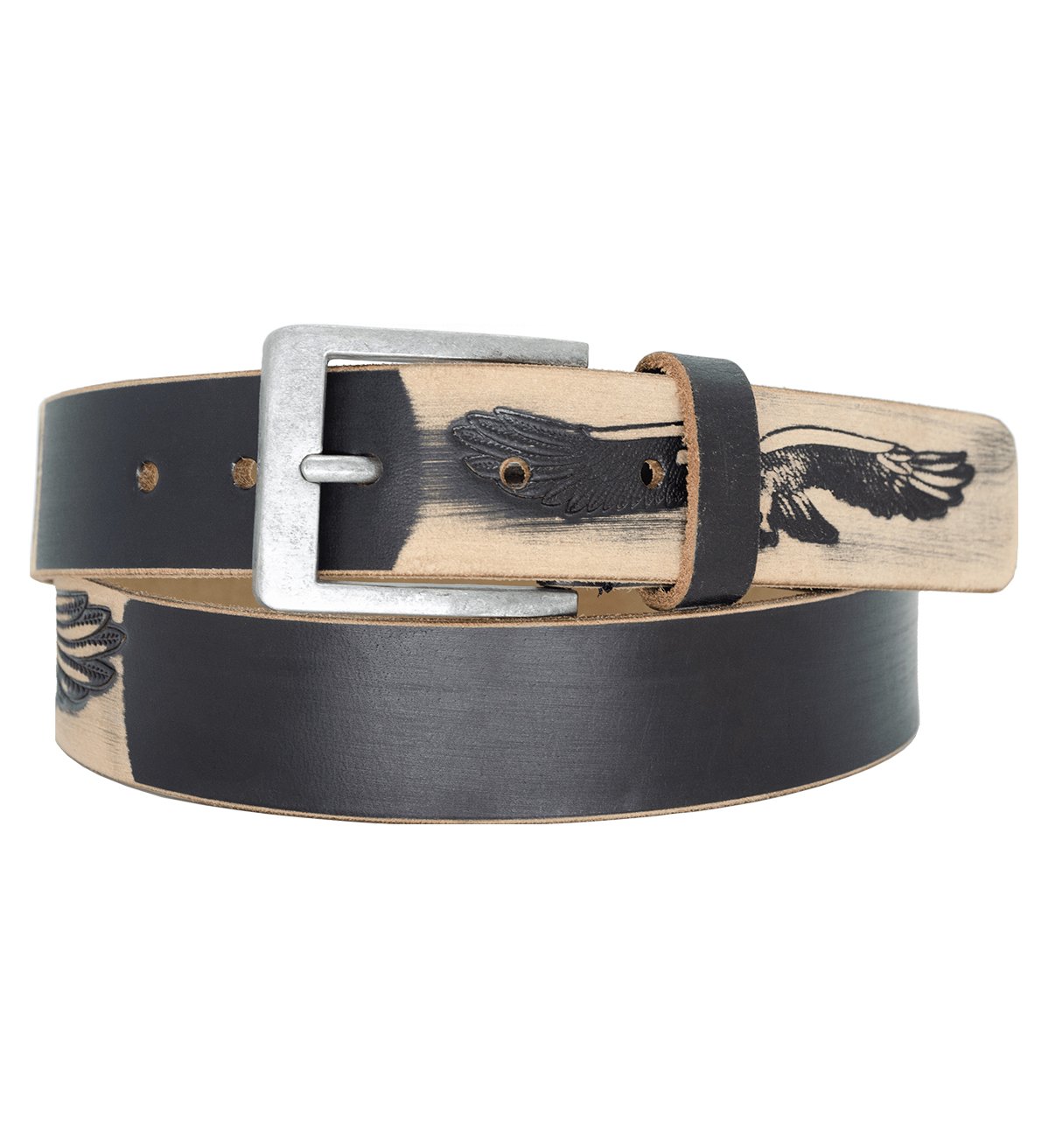 Men's Eagle Printed Casual Leather Belt with Heavy Antique Buckle - #BT-1623