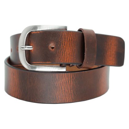 Men's Double Tone Leather Belt with Heavy Silver Buckle - #BT-1637