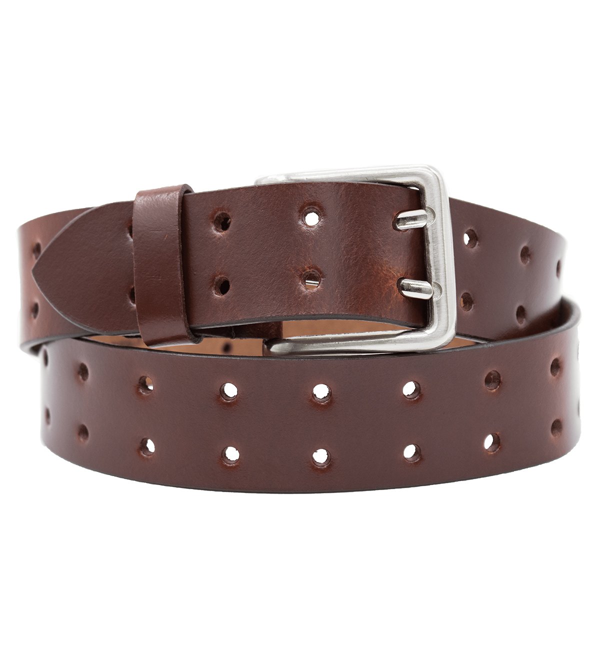 MACHO - 2 Pin Holes Pure Men's with Heavy Silver Buckle Leather Belt - #BT-811