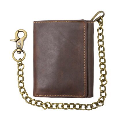Trifold Hunter Biker Chain Wallet Genuine Leather with RFID Blocking - #BW-04H RF