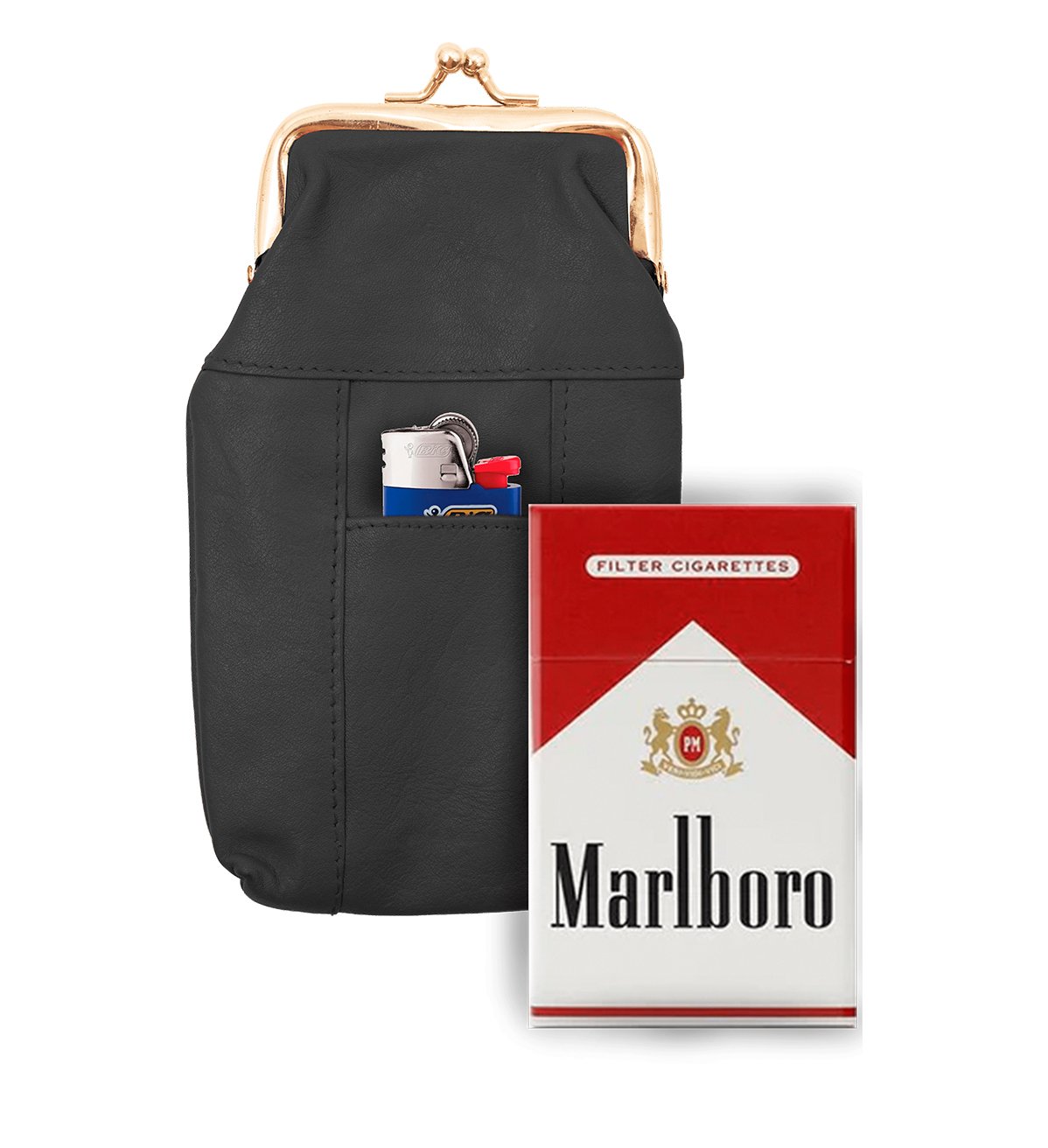 Women's Cigarette Case Cover with Clip-Close Top Genuine Leather - #CG-601