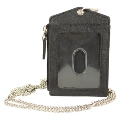 ID Card Holder With Long Steel Chain Genuine Leather - #ID-73