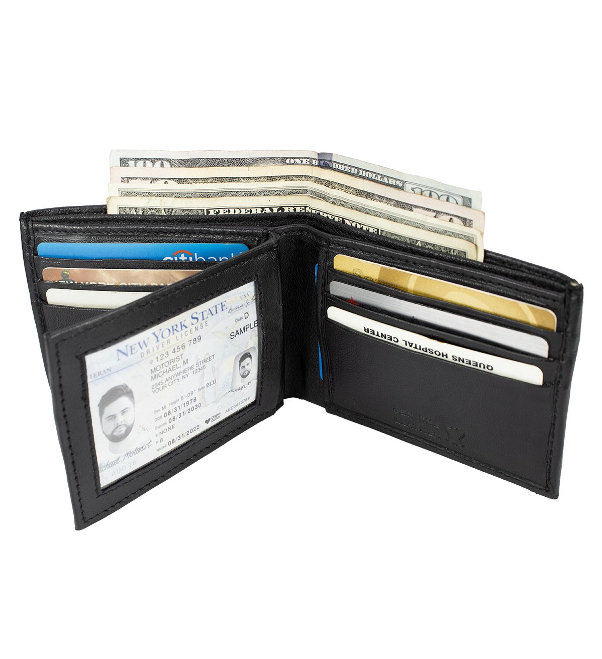 Bifold Wallet with Middle Flap & Hidden Zipper Lambskin Genuine Leather - #LW-09