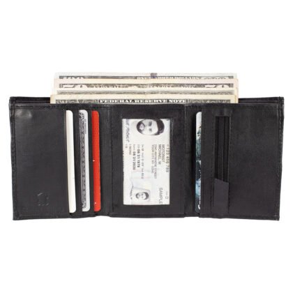 Lambskin Trifold Wallet with Zipper Coin Pocket Genuine Leather - #LW-16