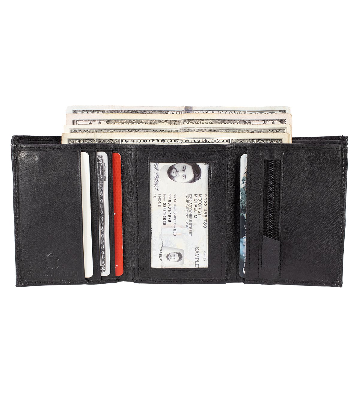 Lambskin Trifold Wallet with Zipper Coin Pocket Genuine Leather - #LW-16