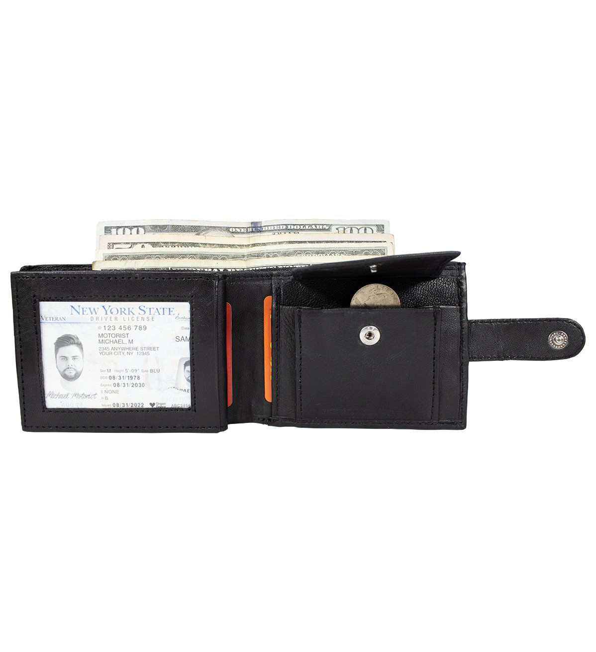 Bifold Wallet with Coin Pocket Lambskin Genuine Leather - #LW-19C