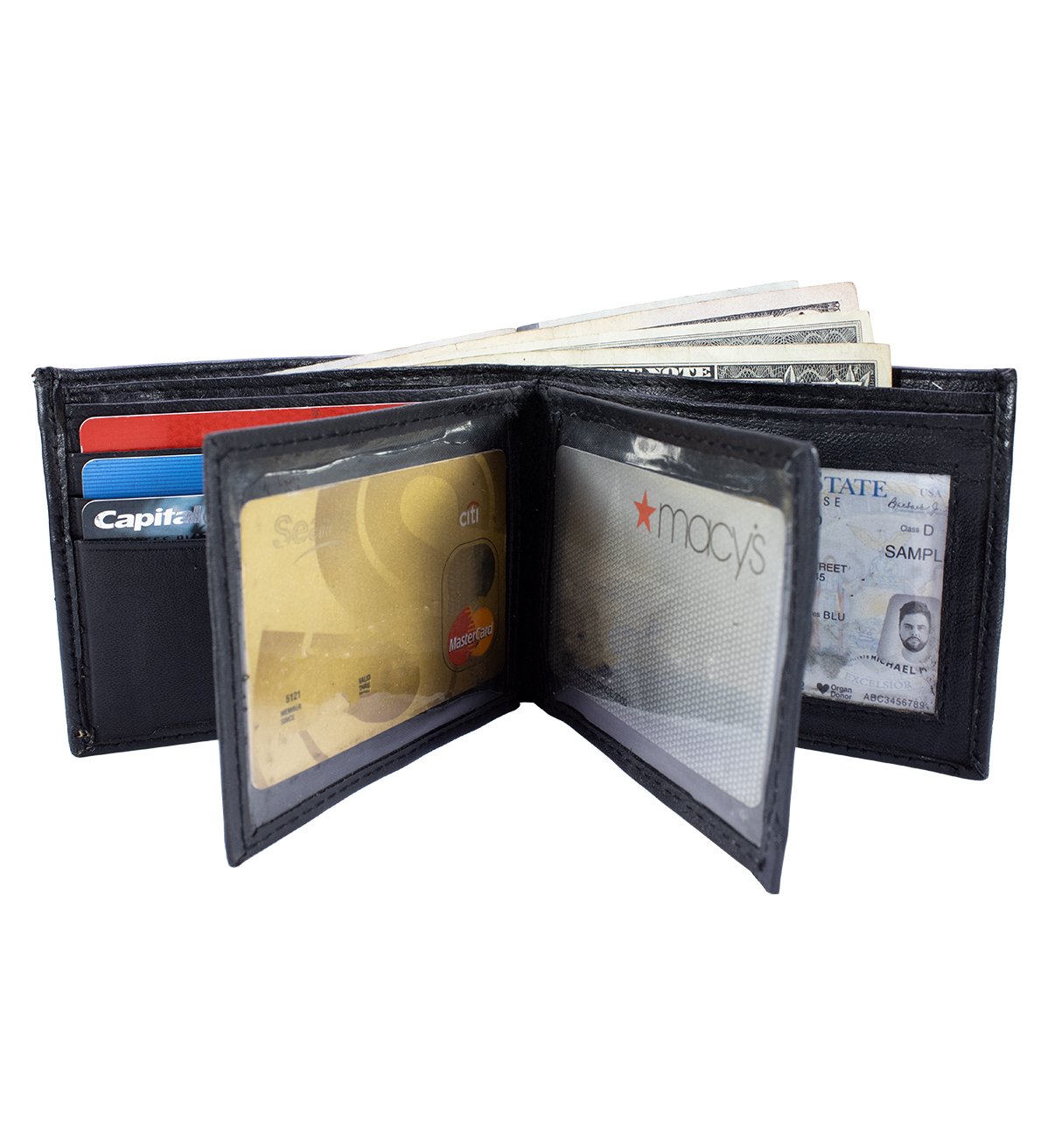 Lambskin Bifold Wallet with 2 Middle Flaps Genuine Leather - #LW-29