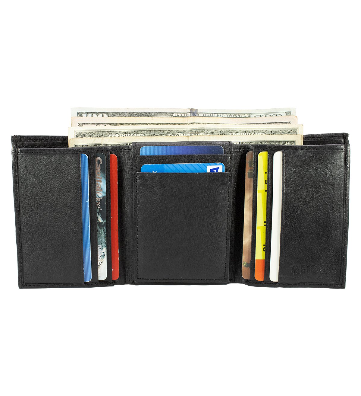 Lambskin Trifold Wallet with Middle Upper Flap, RFID Blocking Genuine Leather - #LW-35RF
