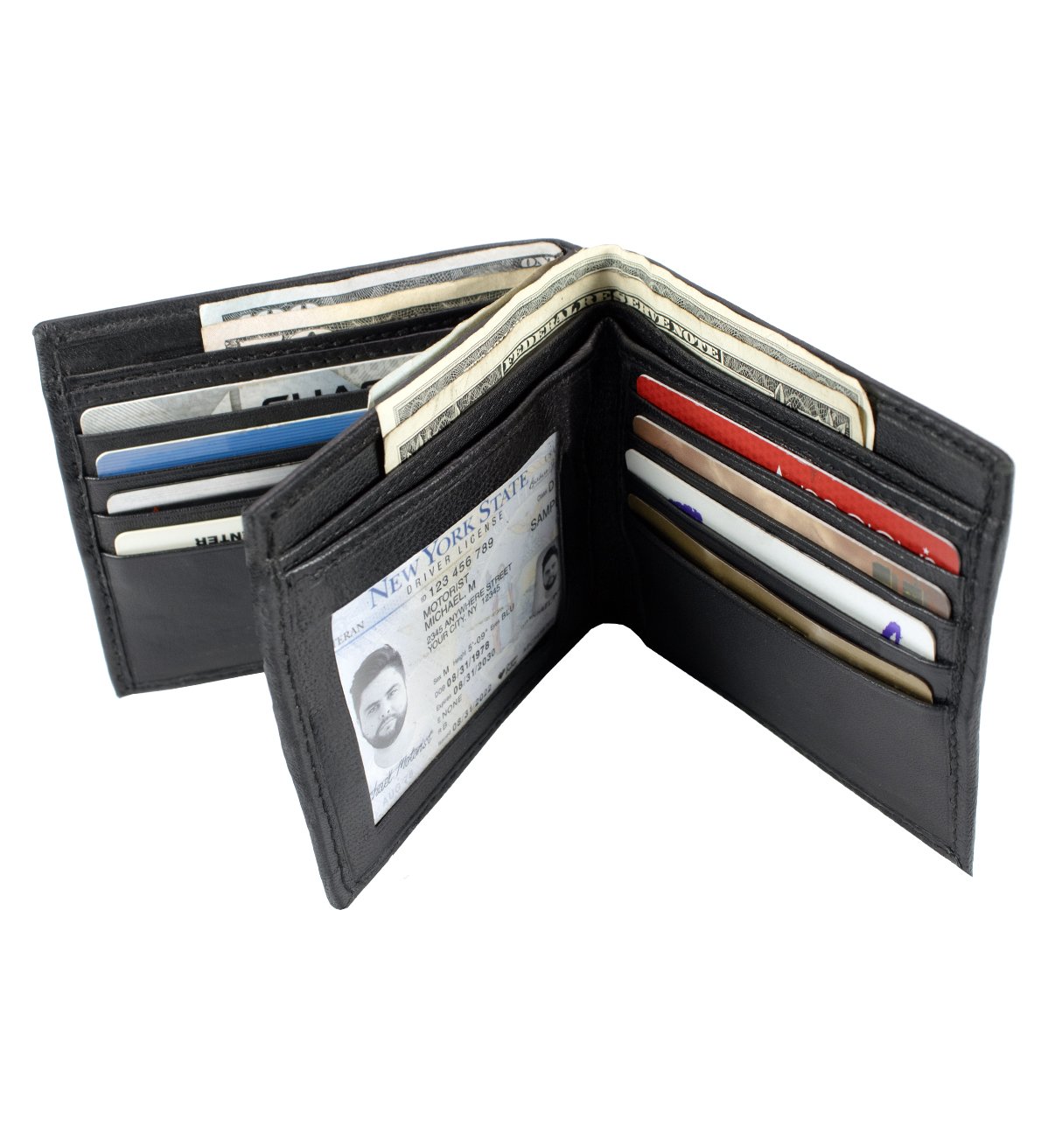 Lambskin Bifold Wallet with 4 Currency Compartments Genuine Leather – #LW-42
