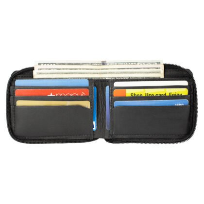 Lambskin Round Zipper Bifold Wallet with Double Side Card Slots Genuine Leather - #LW-503
