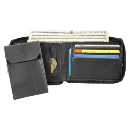 Lambskin Bifold Wallet Round Zipper With Removable Flap & ID Pocket Genuine Leather - #LW-55