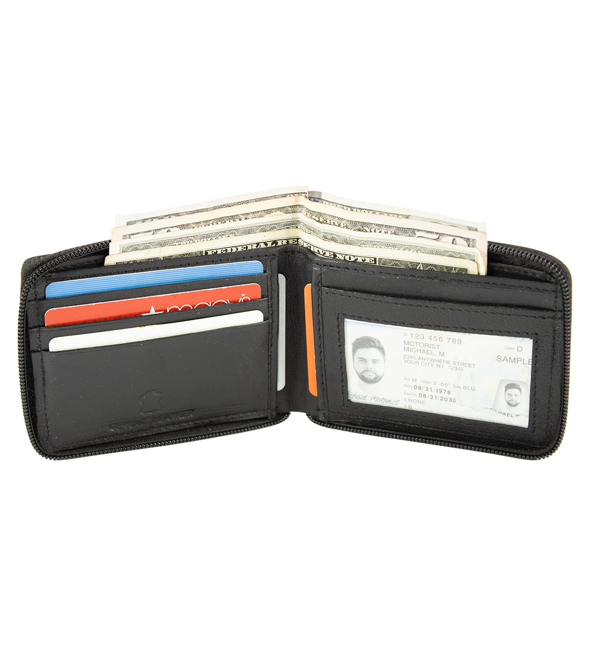 Lambskin Round Zipper Bifold Wallet Genuine Leather - #LW-57