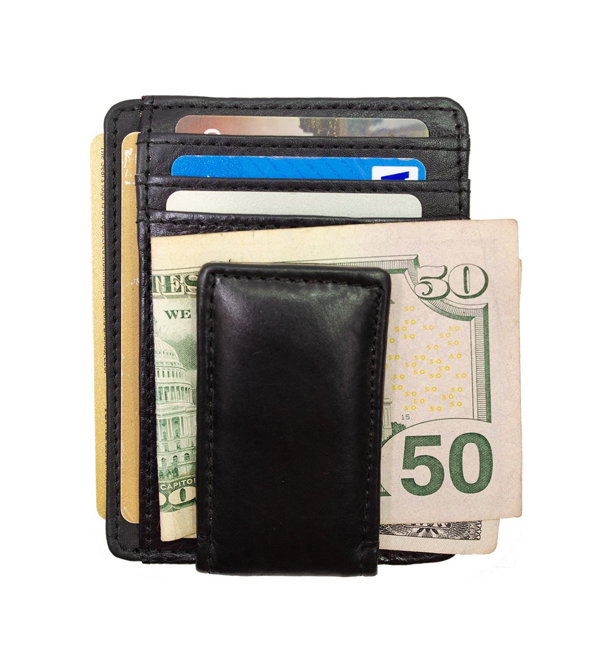 Money Clip with Credit Card and Magnetic Currency Holder Genuine Leather - #MC-347