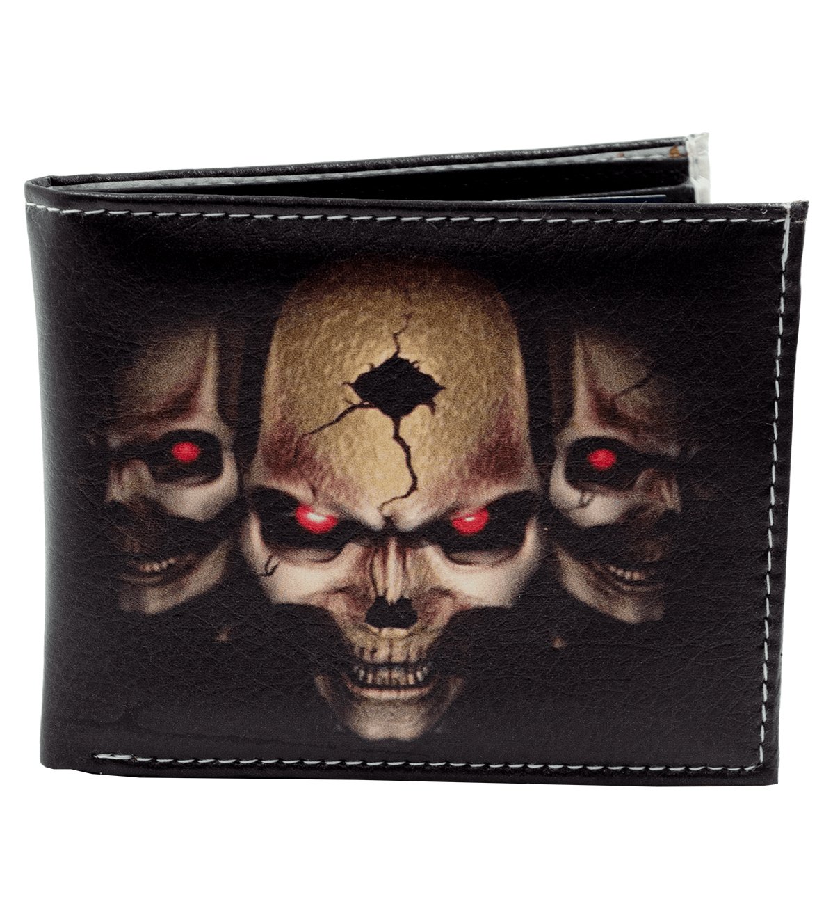 Bifold Three Skulls Printed Wallet Handcrafted Vegan Leather - WL-SKL